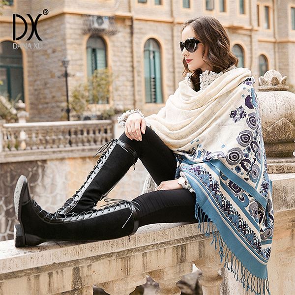 large wool scarf wrap women blue