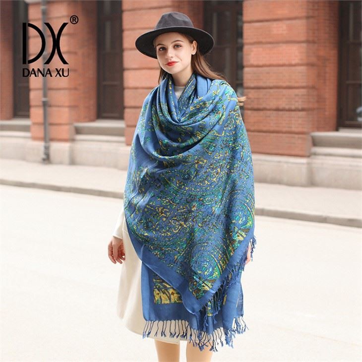 Fringed Wool Silk Scarf Womens