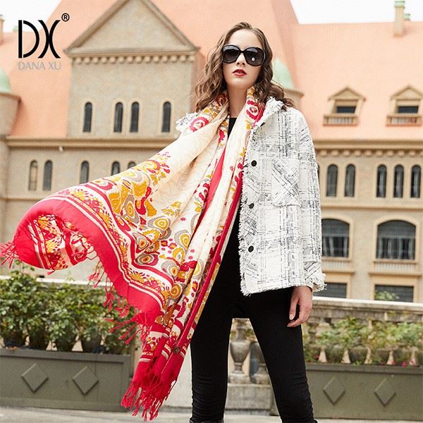 red wool shawl wrap printing