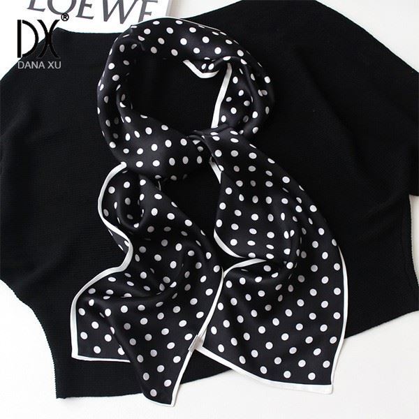 silk skinny black scarf print