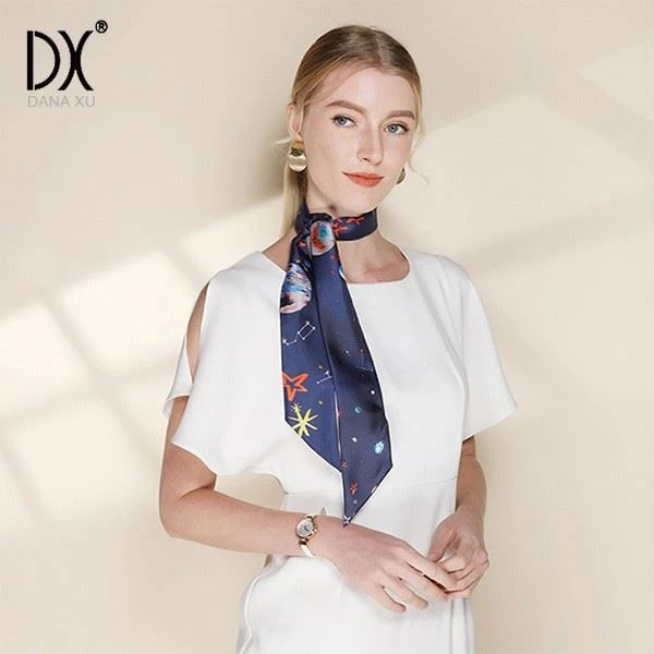 narrow silk scarf blue