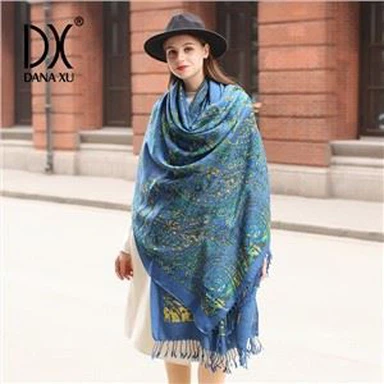 Fringed Wool Silk Scarf Womens