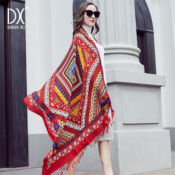 wool poncho shawl wrap cape red