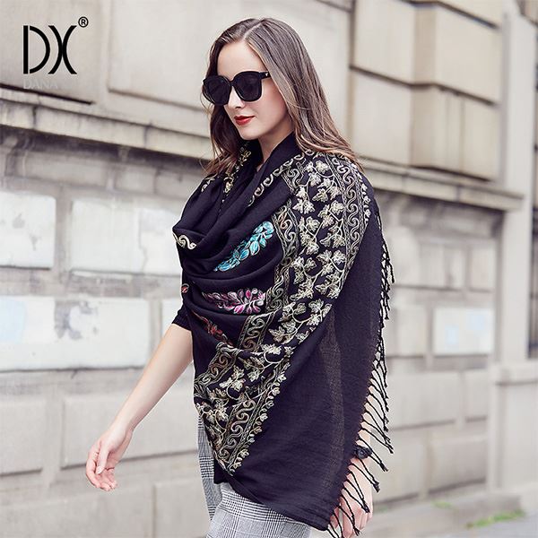 Wool Shawl Wrap Black