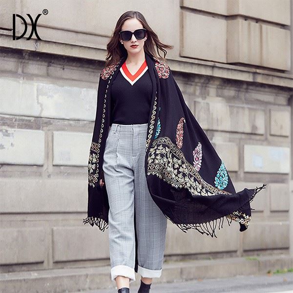 wool shawl wrap black 100%