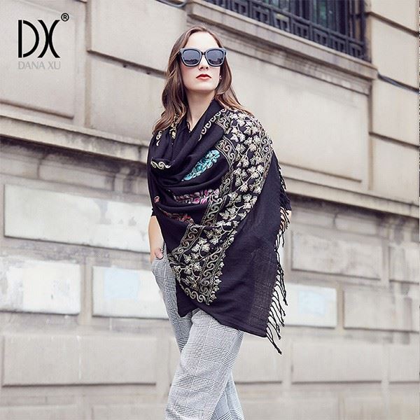 wool shawl wrap black custom