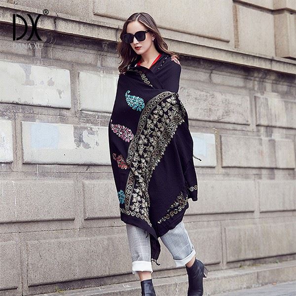 wool shawl wrap black long