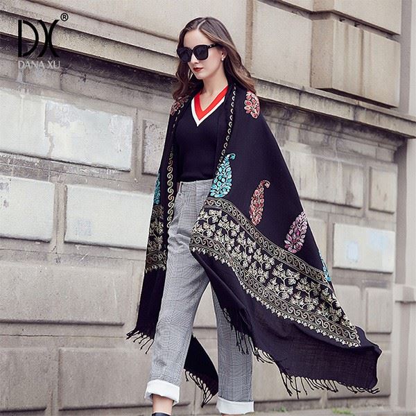 wool shawl wrap black pure