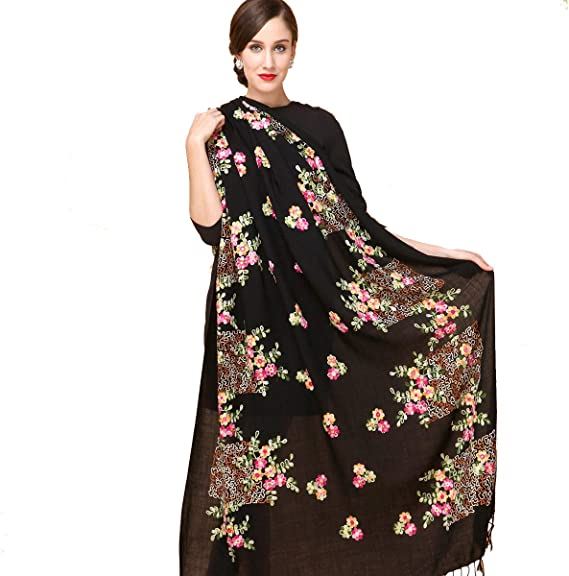 100% Pure Wool Pashmina Shawls Embroidery