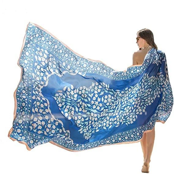 cheap Azure Blue Silk Square Scarf