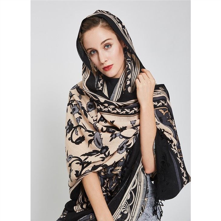 Burgundy Print Cashmere Hijab Shawl suppliers