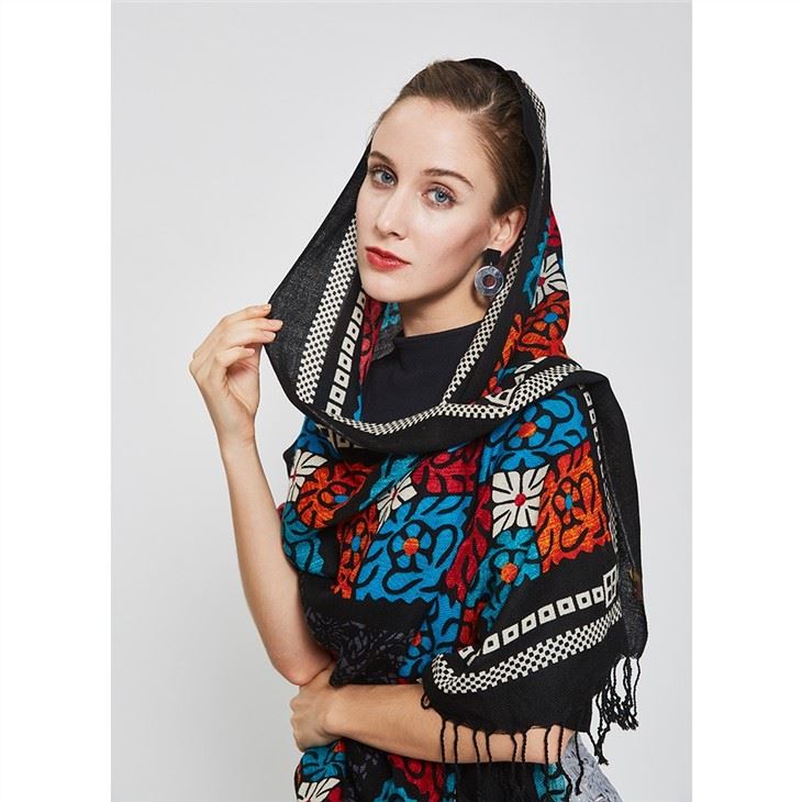 Burgundy Print Cashmere Hijab Shawl Manufacturers