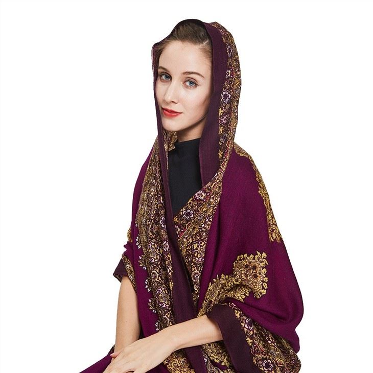 Burgundy Print Cashmere Hijab Shawl factory