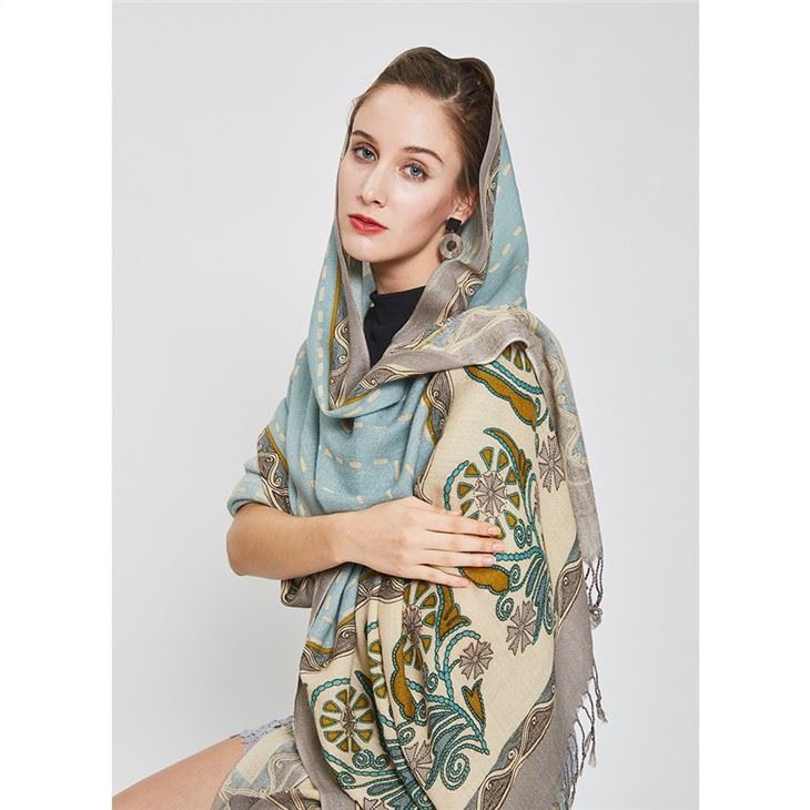 Burgundy Print Cashmere Hijab Shawl for sale