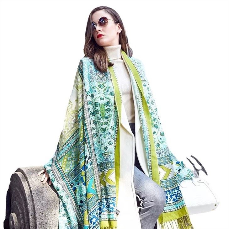 china Burgundy Print Cashmere Hijab Shawl