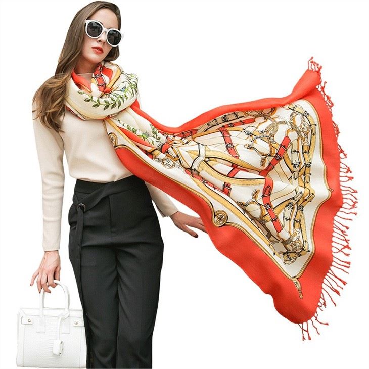 cheap Custom Design 10% Silk 90% Wool Scarf