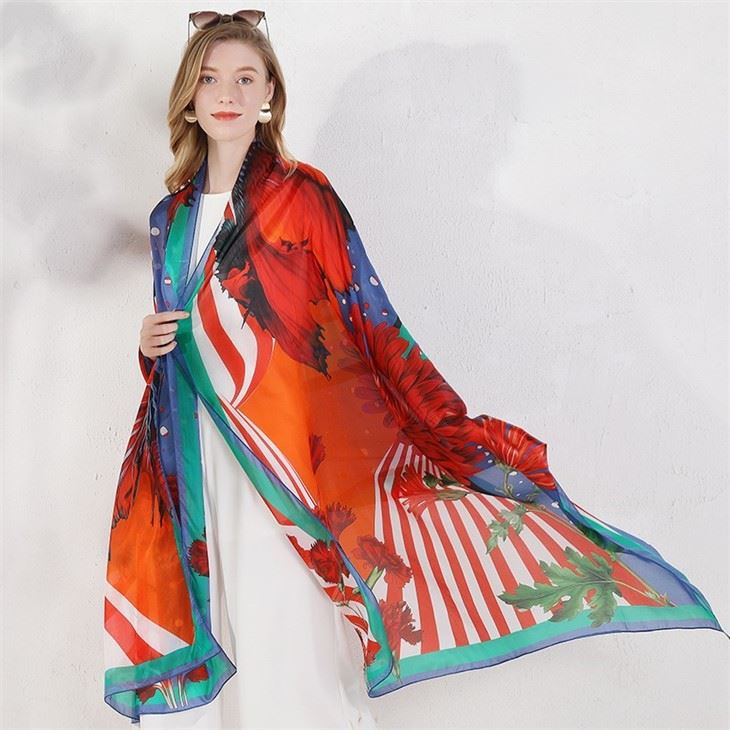 Digital Print Pure Silk Square Scarf factory