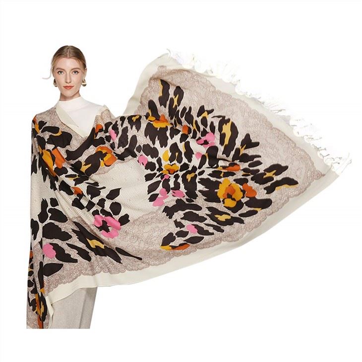 Digital Print Wool Silk Blend Scarf
