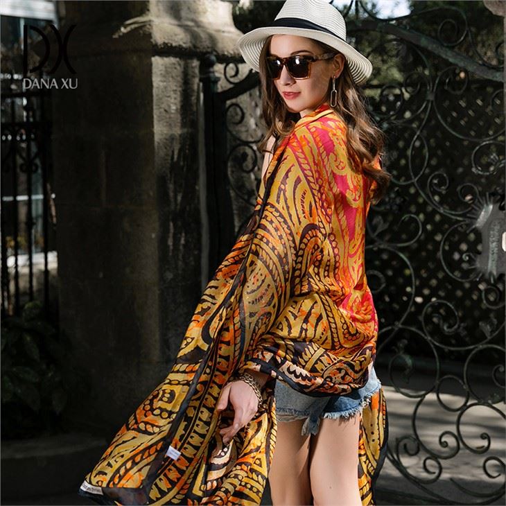 Digital Printed Pure Silk Shawl Wrap For Women factory
