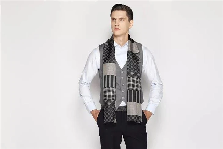 DX 2022 Custom Winter Pure Silk Scarf Luxury Plain Scarves For Men