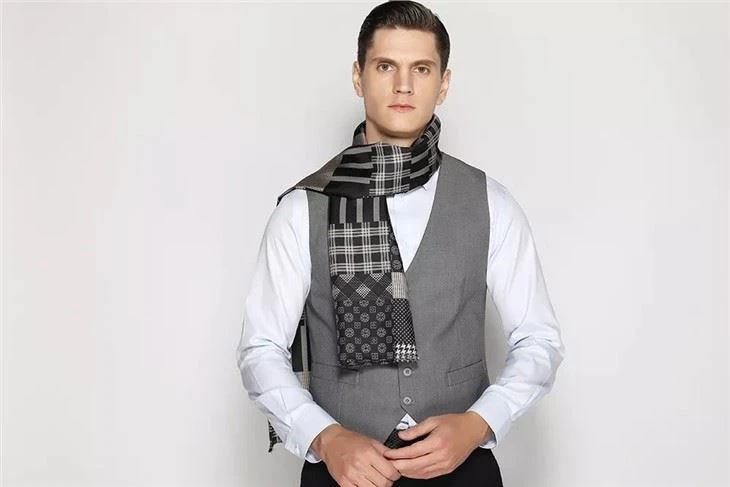 DX 2022 Custom Winter Pure Silk Scarf Luxury Plain Scarves For Men