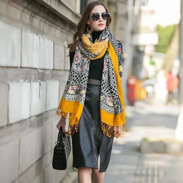 Exquisite Canary Wool Shawl Double layer