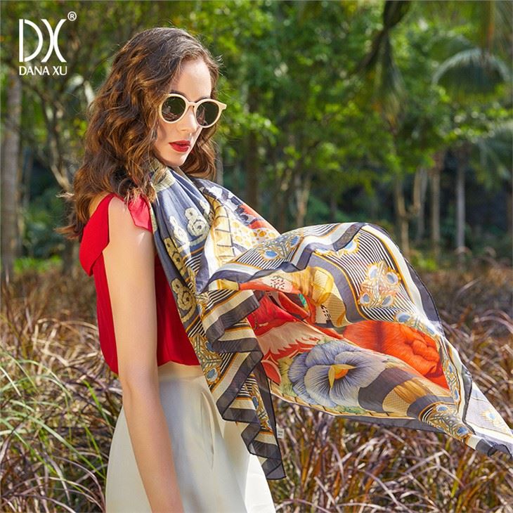 Floral Oversize Soft Shawl Beach Silk Wrap suppliers