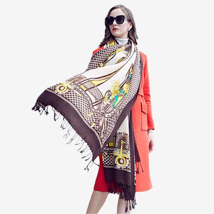 Floral Wool Cashmere Scarf With Fringe suppliers