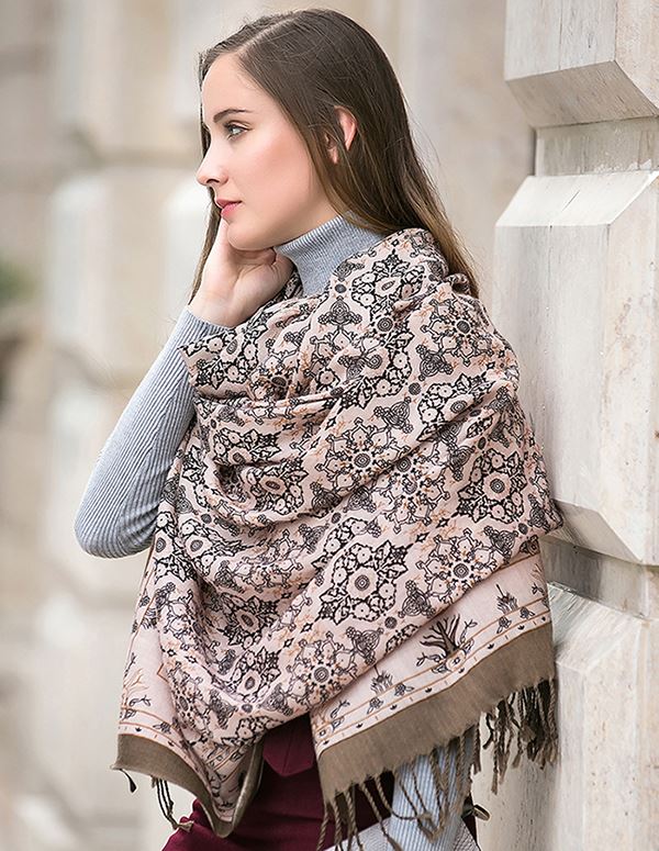 Designer Scarf Silk and Cashmere Printed Shawl