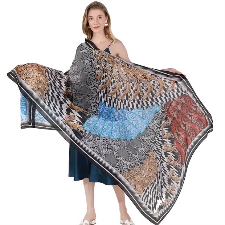 Print Large Size Square Silk Scarf