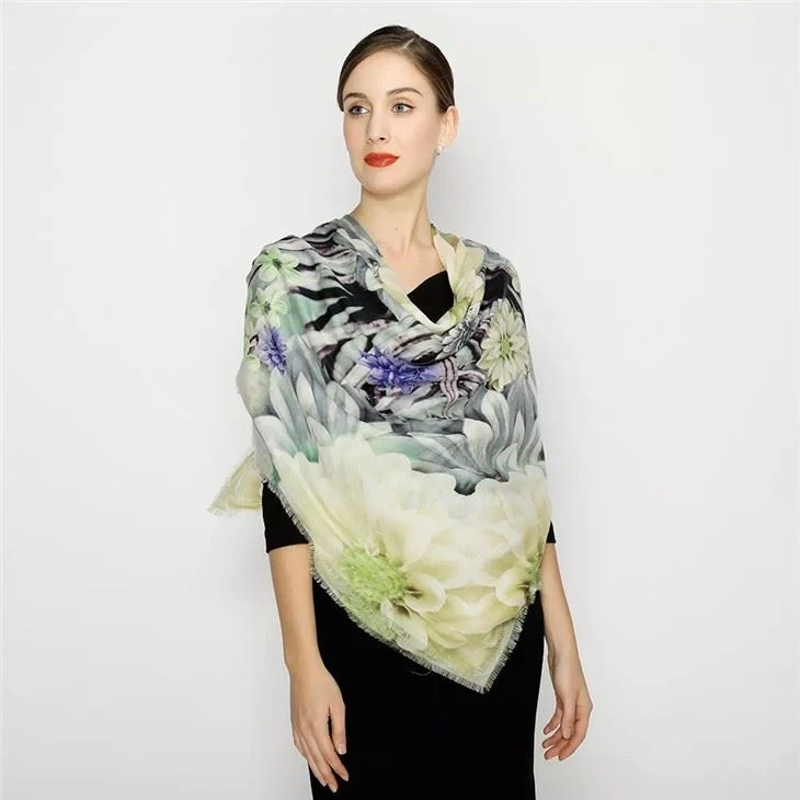 Print Merino Wool Pashmina Shawls for sale