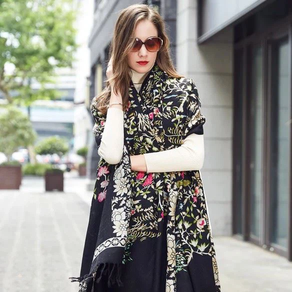 china Silk Feeling Polyester Scarves Embroidery