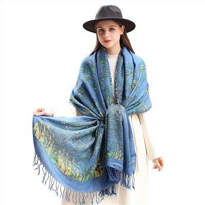 Floral Silk Cashmere Scarf With Fringe