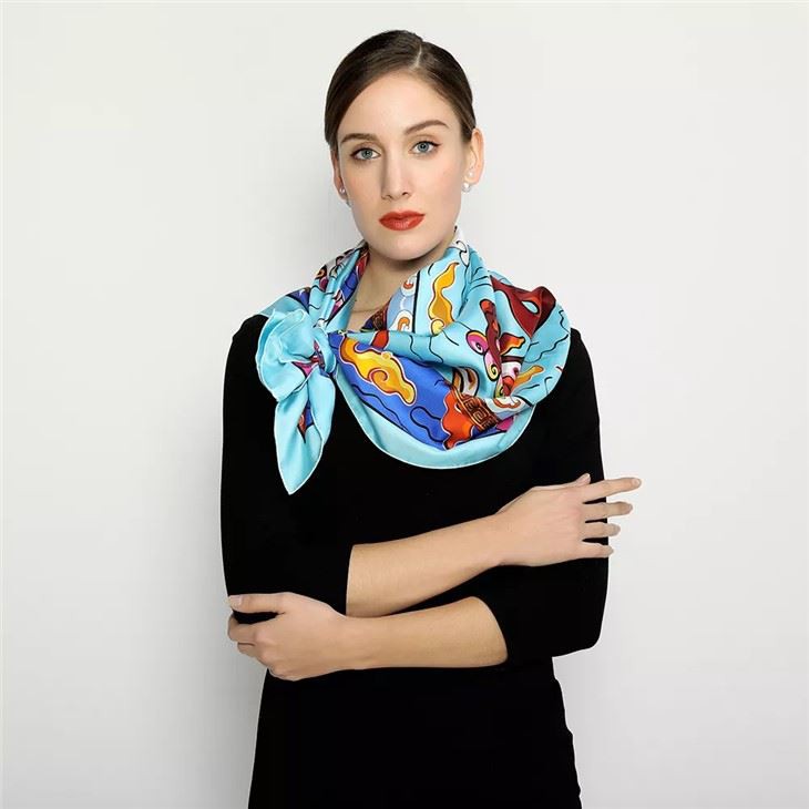 Square Print Silk Scarf For Women