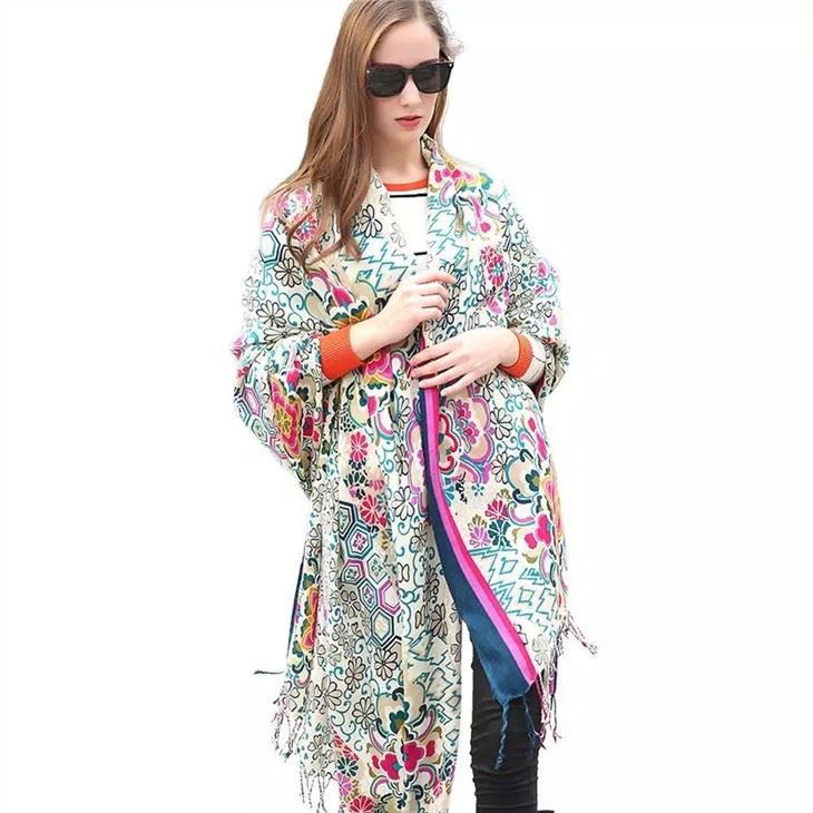 Women's Shawl Colorful Pattern Flower