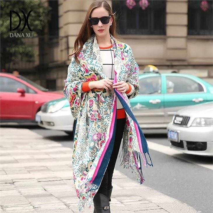 Women's Shawl Colorful Pattern Flower Manufacturers
