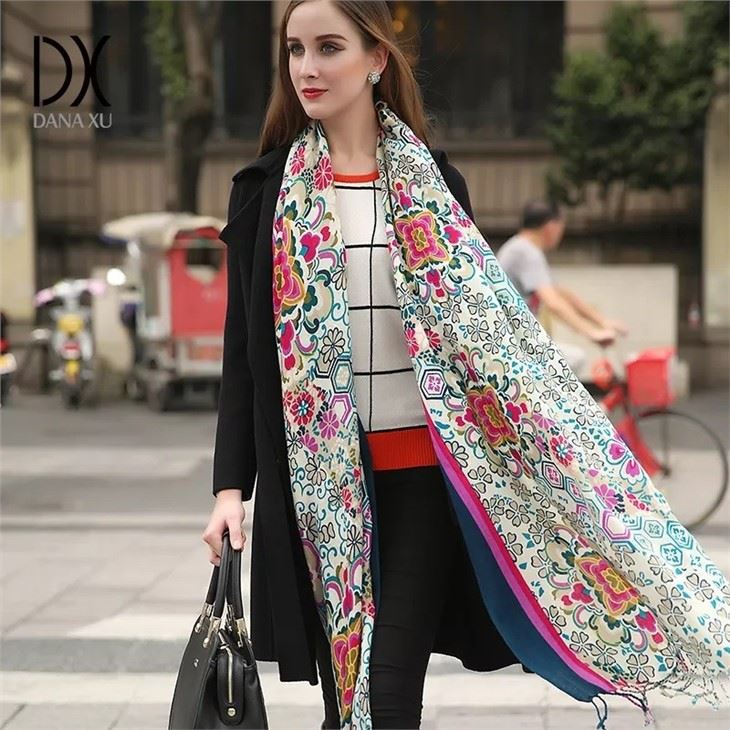 Customized Women's Shawl Colorful Pattern Flower