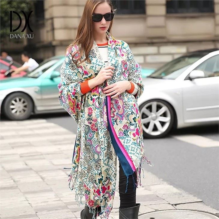cheap Women's Shawl Colorful Pattern Flower