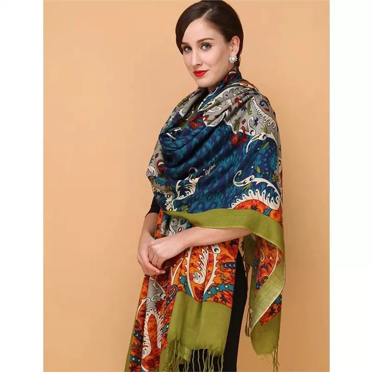 Wool Scarf Printed Hijab Long Pashmina Shawl suppliers