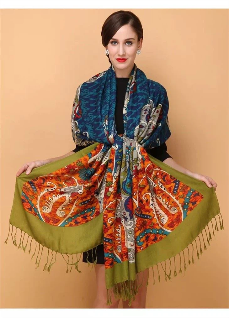 Wool Scarf Printed Hijab Long Pashmina Shawl factory