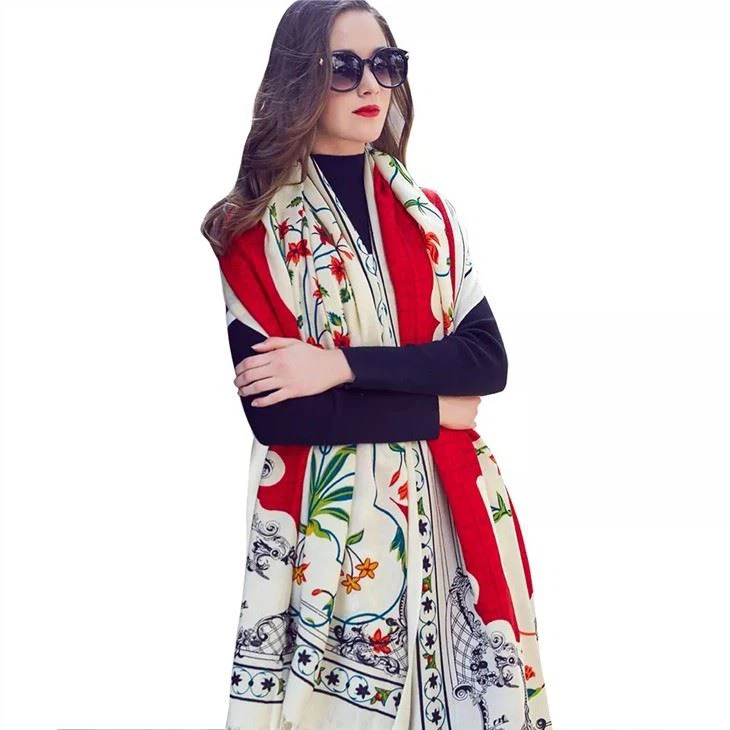 Wool Scarf Printed Hijab Long Pashmina Shawl Manufacturers