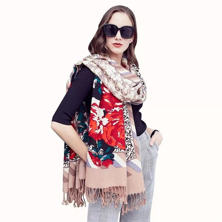 Wool Scarf Printed Hijab Long Pashmina Shawl for sale