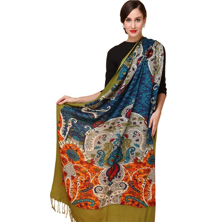 Wool Scarf Printed Long Pashmina Shawl