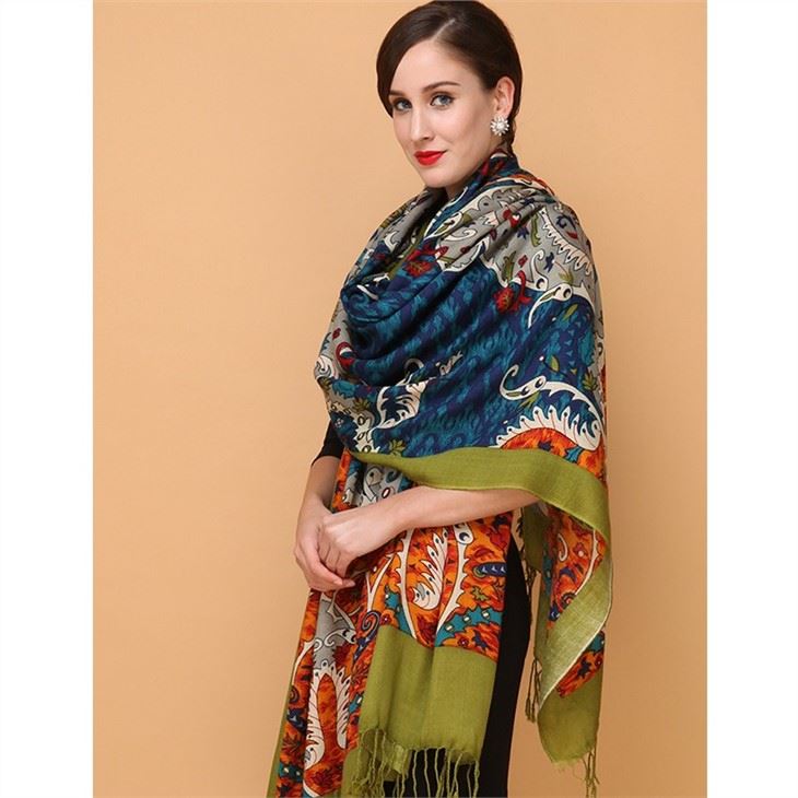 Wool Scarf Printed Long Pashmina Shawl suppliers