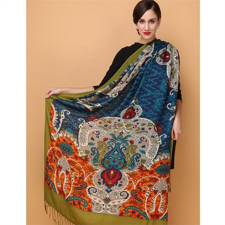 Wool Scarf Printed Long Pashmina Shawl factory