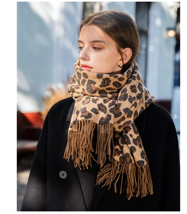 Autumn And Winter Scarf Leopard Print Double-Sided Warm And Comfortable Shawl For Women