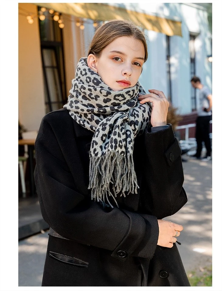 Autumn And Winter Scarf Leopard Print Double-Sided Warm And Comfortable Shawl For Women