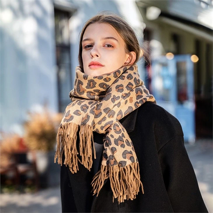 Autumn And Winter Scarf Leopard Print Double-Sided Warm And Comfortable Shawl For Women