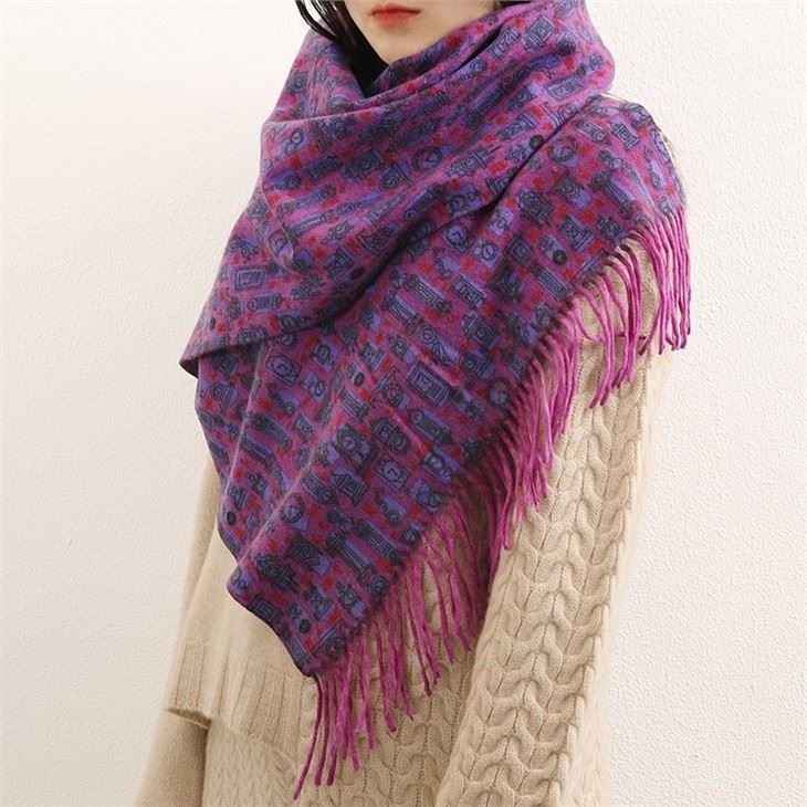 Fashion Purple One-Sided Printed Women's Warm Cashmere Shawl