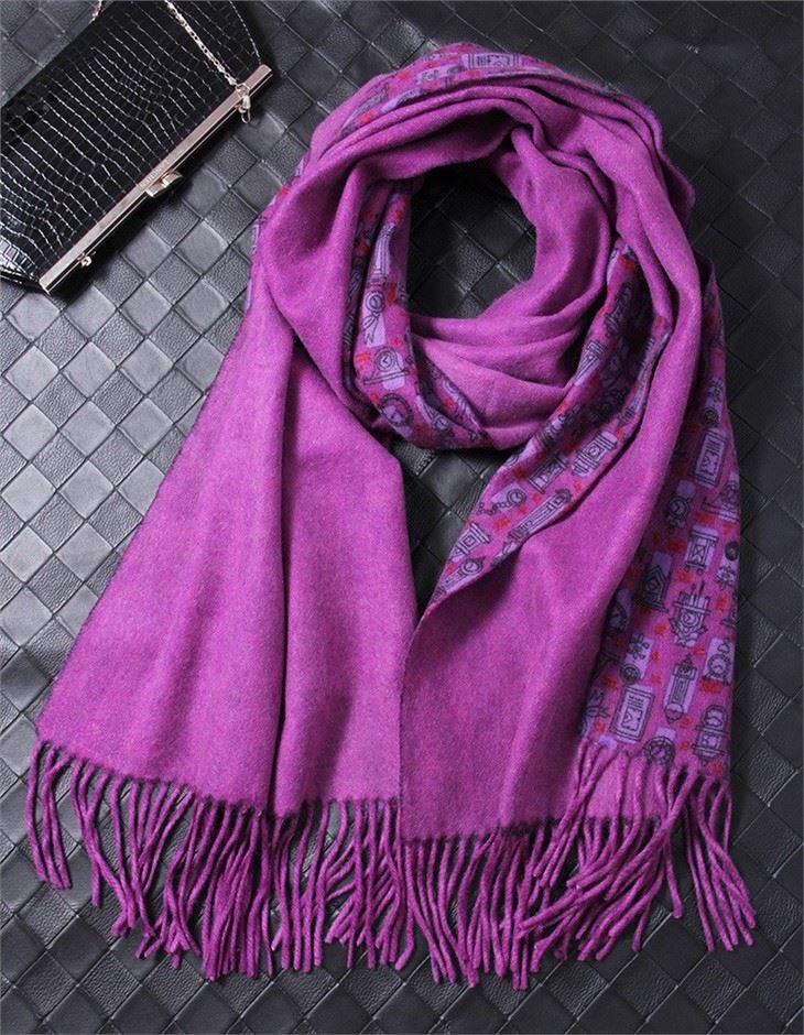 Fashion Purple One-Sided Printed Women's Warm Cashmere Shawl